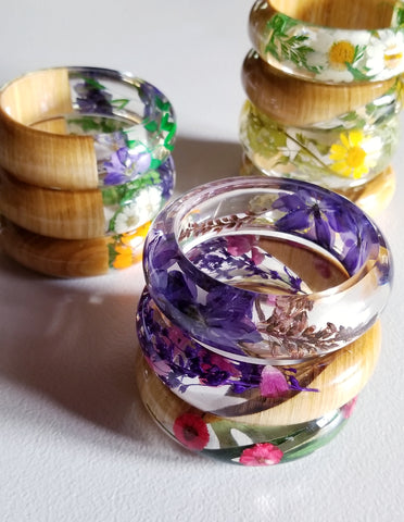 Resin Bangle Bracelets With Real Flowers
