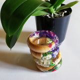Flower Resin Bracelet, Style #1: Pink and Purple Petals with a Wood Accent