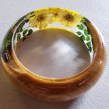 Flower Resin Bracelet, Style #3: Yellow Daisies and a Wood Accent