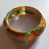 Flower Resin Bracelet, Style #6: Orange Daisies with Wood Accents