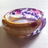Flower Resin Bracelet, Style #1: Pink and Purple Petals with a Wood Accent