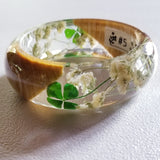 Flower Resin Bracelet, Style #5: Four-Leaf Clover and Wood Accents