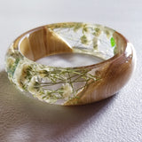 Flower Resin Bracelet, Style #5: Four-Leaf Clover and Wood Accents