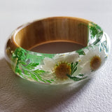 Flower Resin Bracelet, Style #8: White Daisies with a Wood Accent