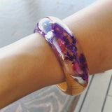 Flower Resin Bracelet, Style #1: Pink and Purple Petals with a Wood Accent