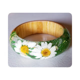 Flower Resin Bracelet, Style #8: White Daisies with a Wood Accent