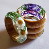 Flower Resin Bracelet, Style #8: White Daisies with a Wood Accent