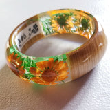 Flower Resin Bracelet, Style #6: Orange Daisies with Wood Accents