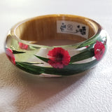 Flower Resin Bracelet, Style #2: Red Flowers and Wood Accent