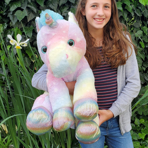 Large Rainbow Unicorn and Donated Stuffed Animal